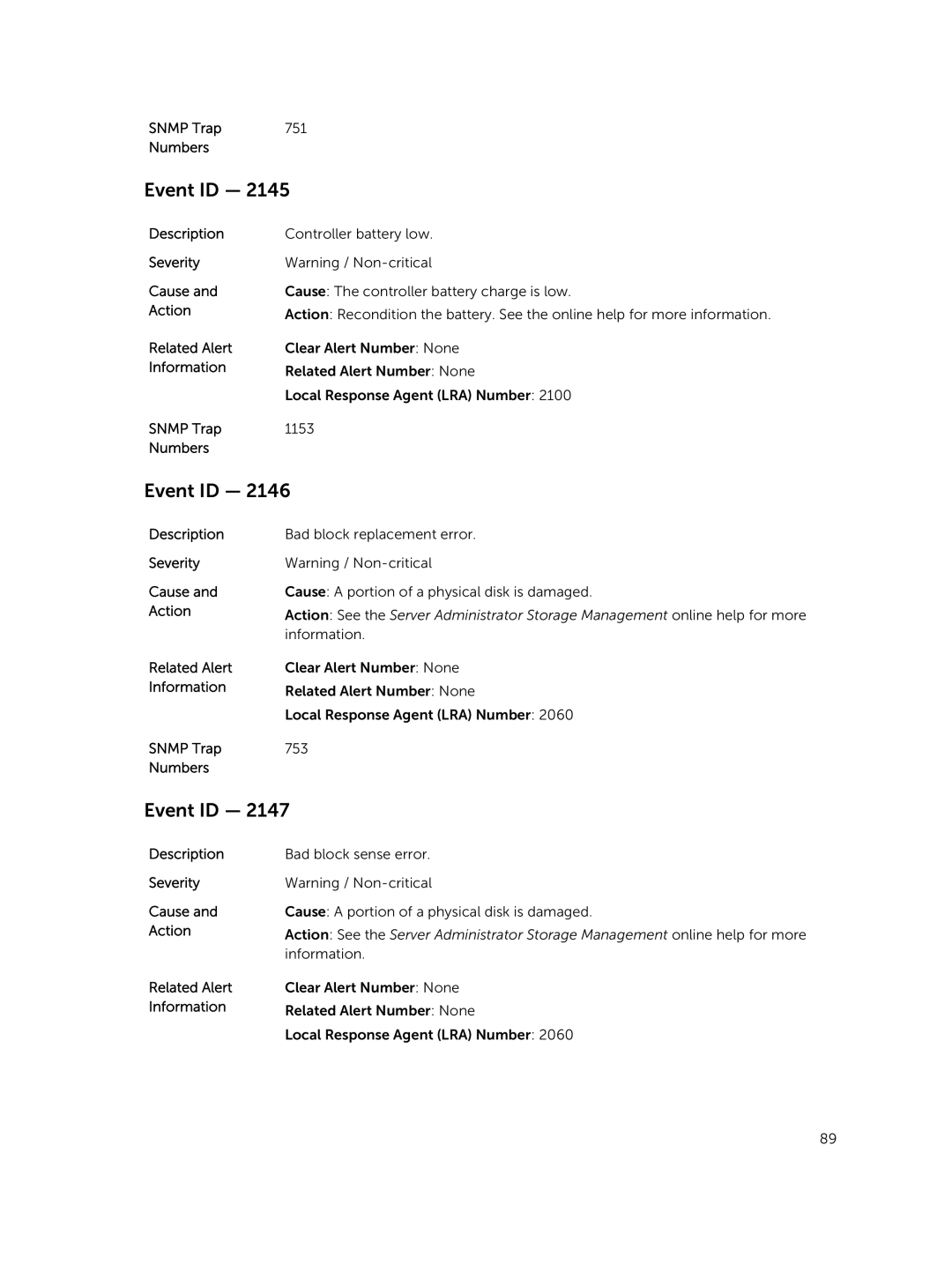 Dell 7.4 manual Snmp Trap 751 Numbers 