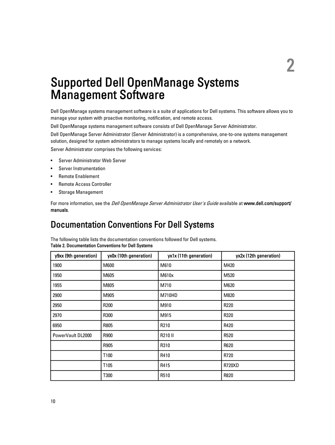 Dell 7.4 manual Documentation Conventions For Dell Systems, Yx1x 11th generation Yx2x 12th generation 