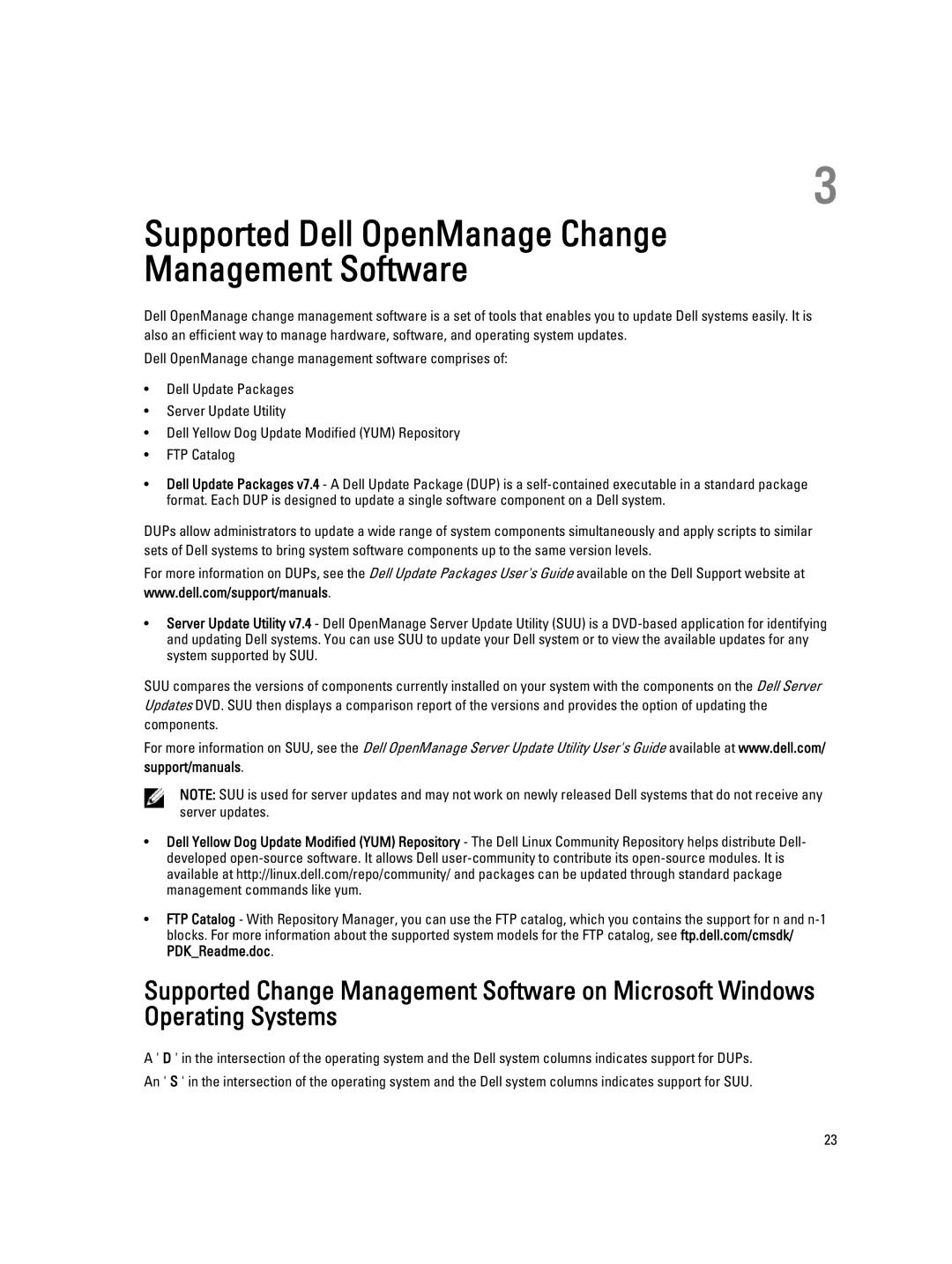 Dell 7.4 Supported Dell OpenManage Change Management Software, Support/manuals 