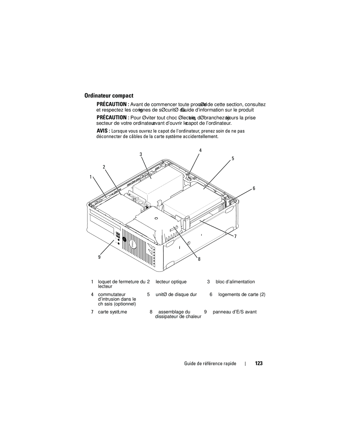 Dell 740 manual Ordinateur compact, 123 