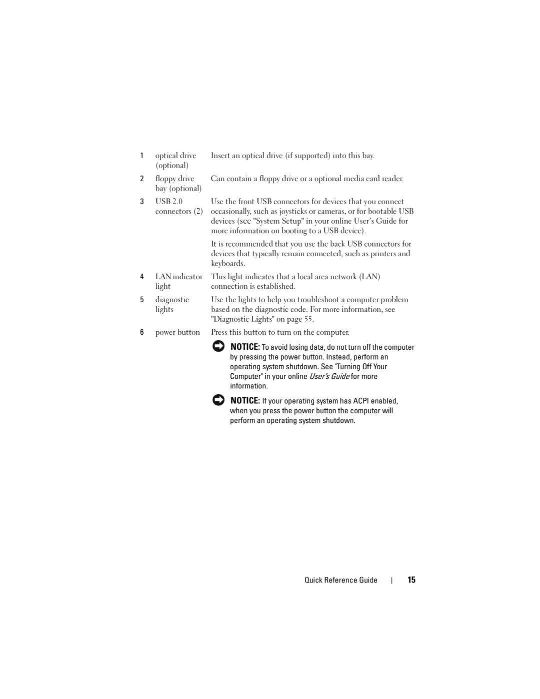 Dell 740 manual By pressing the power button. Instead, perform an, Operating system shutdown. See Turning Off Your 