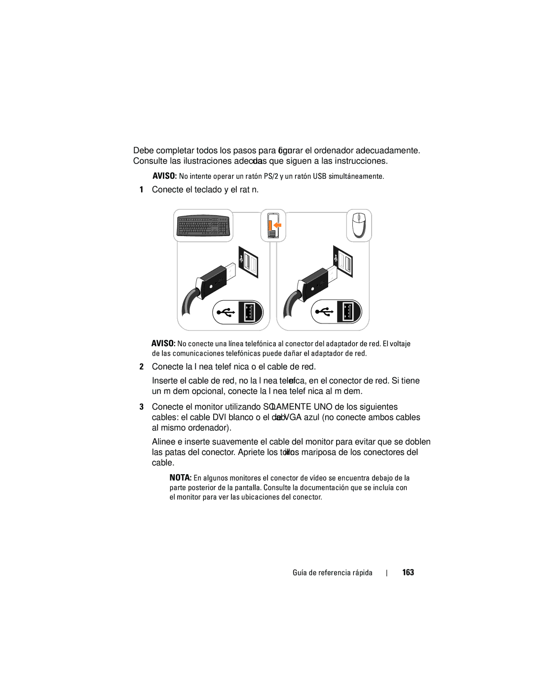 Dell 740 manual Conecte el teclado y el ratón, 163 