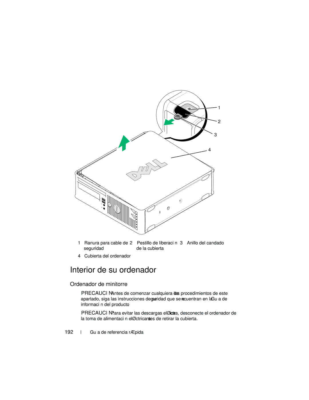 Dell 740 manual Interior de su ordenador, 192 