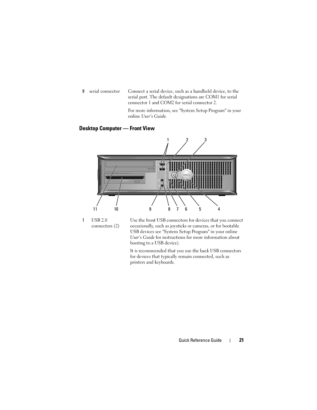 Dell 740 manual Desktop Computer Front View 