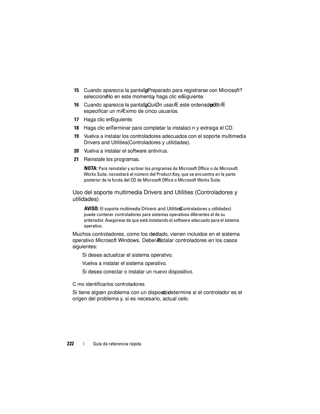Dell 740 manual Cómo identificar los controladores, 222 