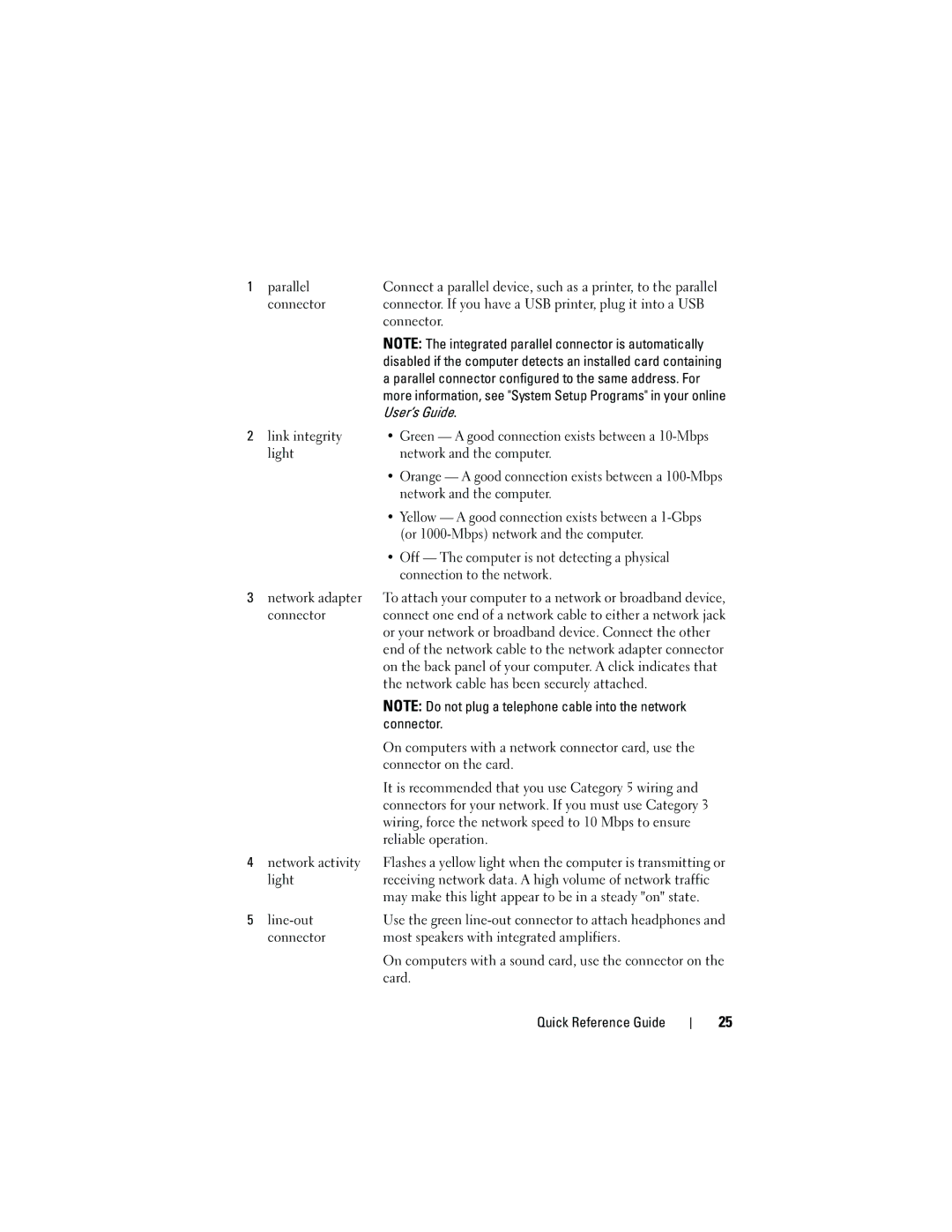 Dell 740 manual User’s Guide, Network and the computer, Or 1000-Mbps network and the computer, Connection to the network 