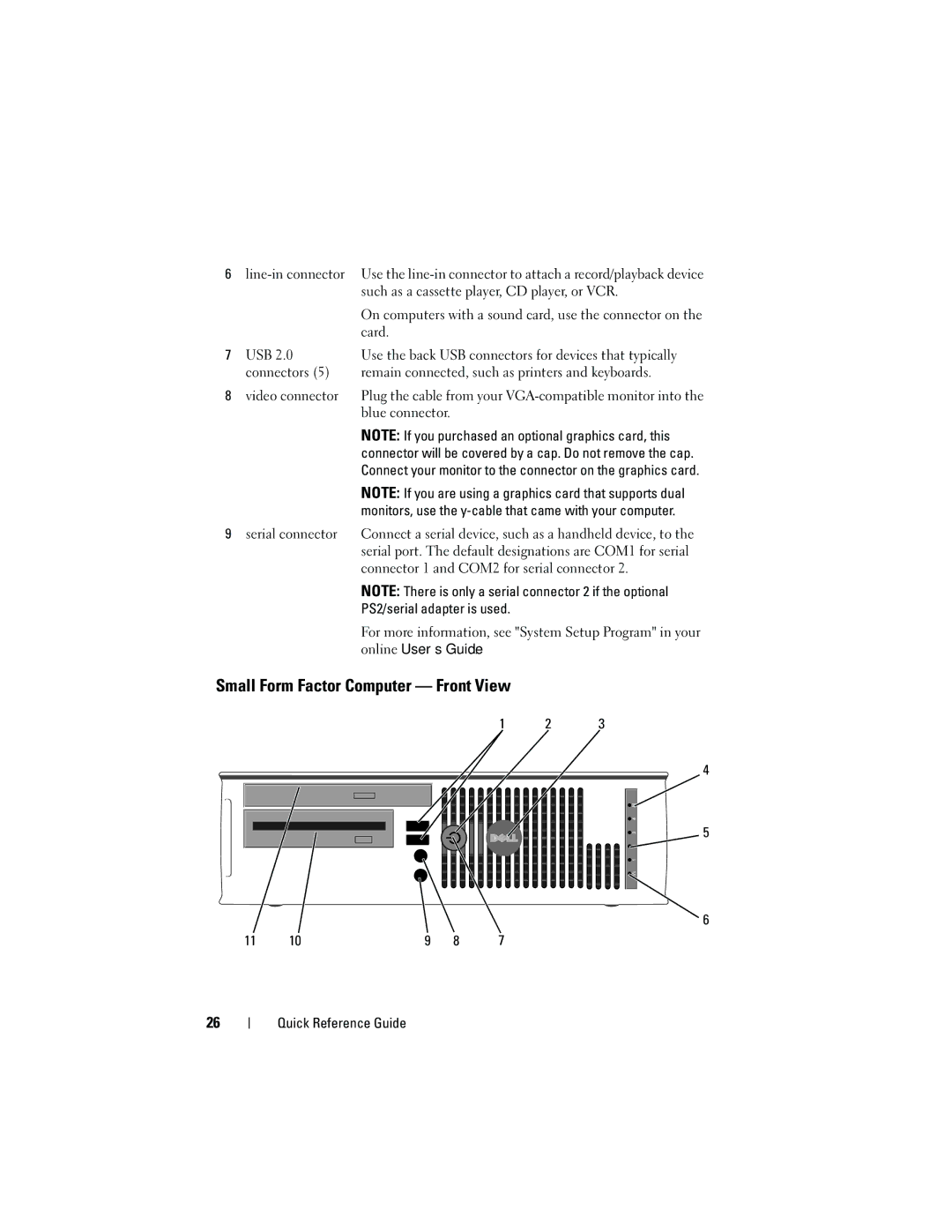 Dell 740 manual Small Form Factor Computer Front View, PS2/serial adapter is used 