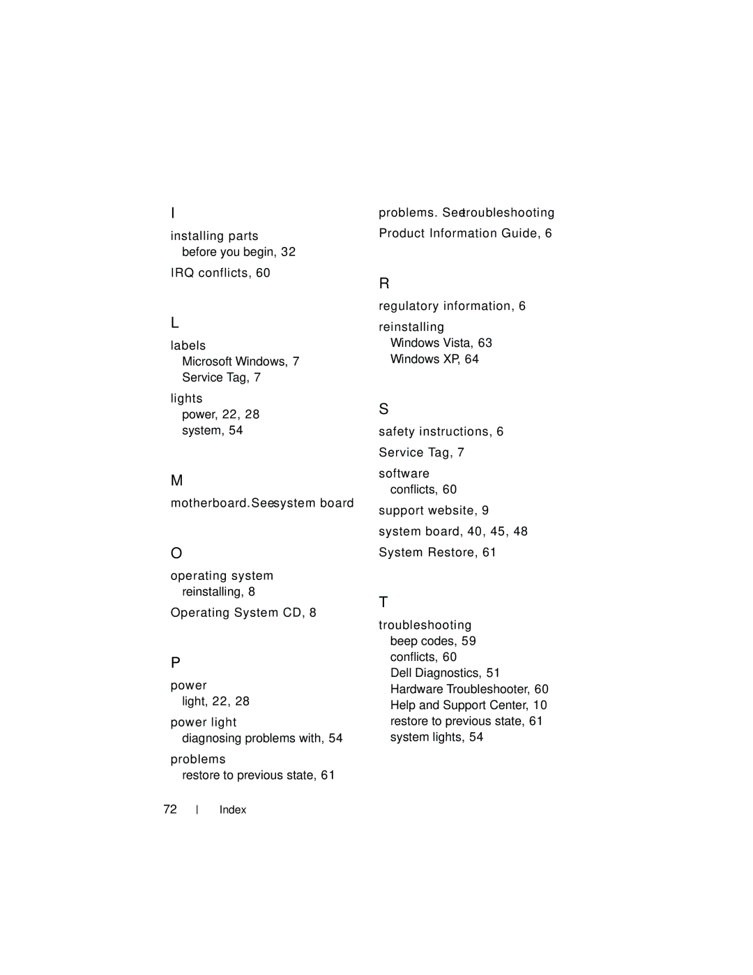 Dell 740 manual Index 