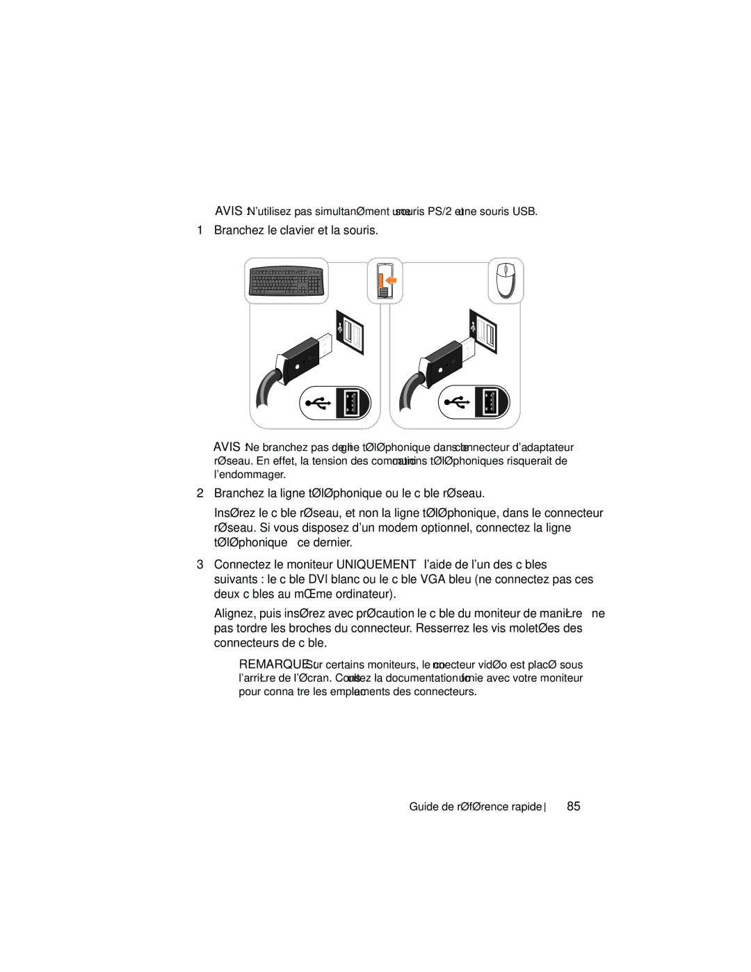 Dell 740 manual Branchez le clavier et la souris 