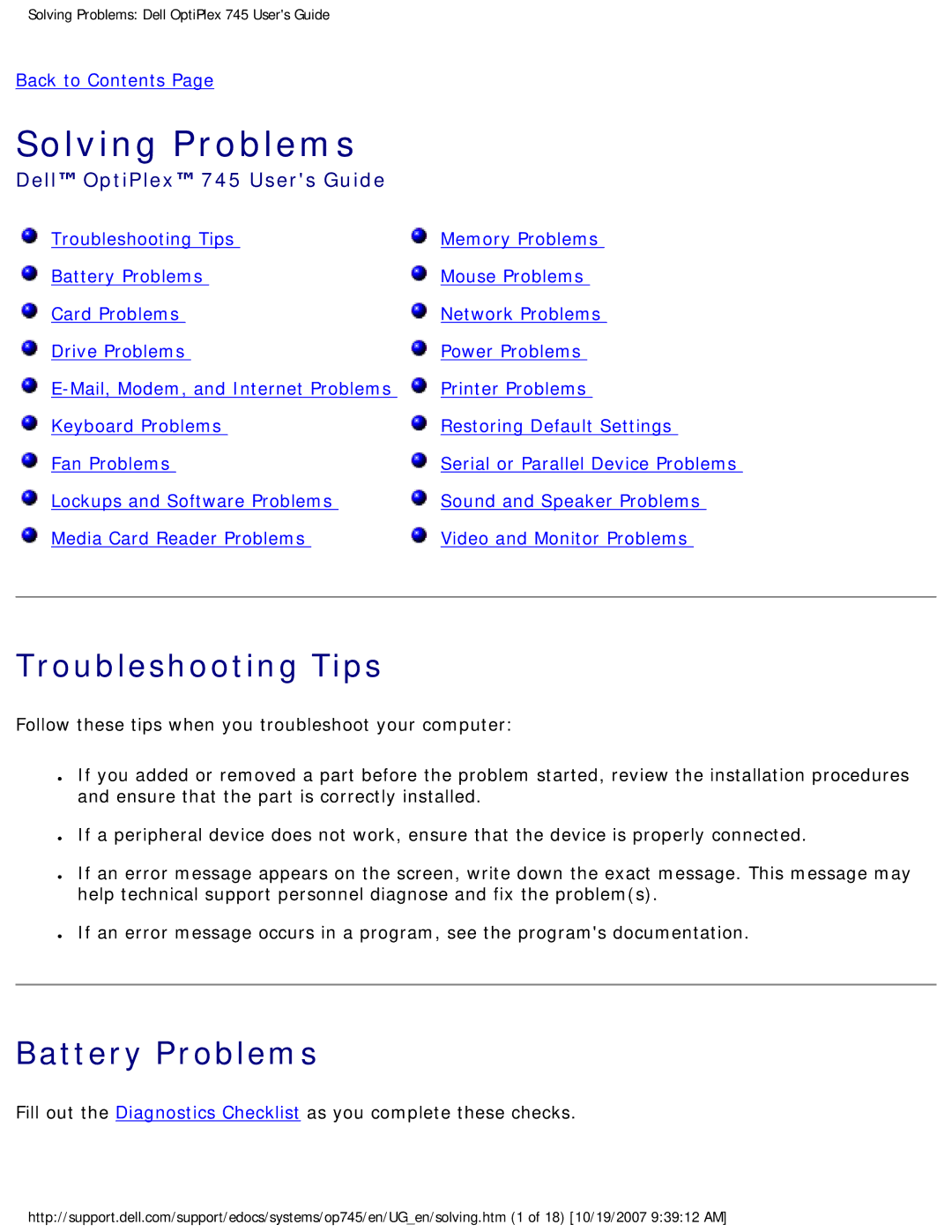 Dell 745 manual Troubleshooting Tips, Battery Problems 