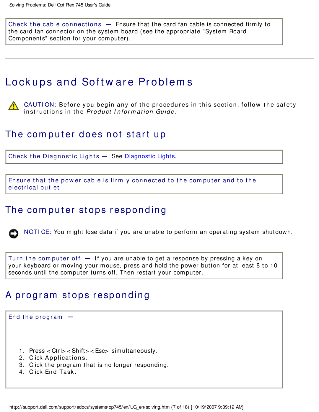 Dell 745 Lockups and Software Problems, Computer does not start up, Computer stops responding, Program stops responding 