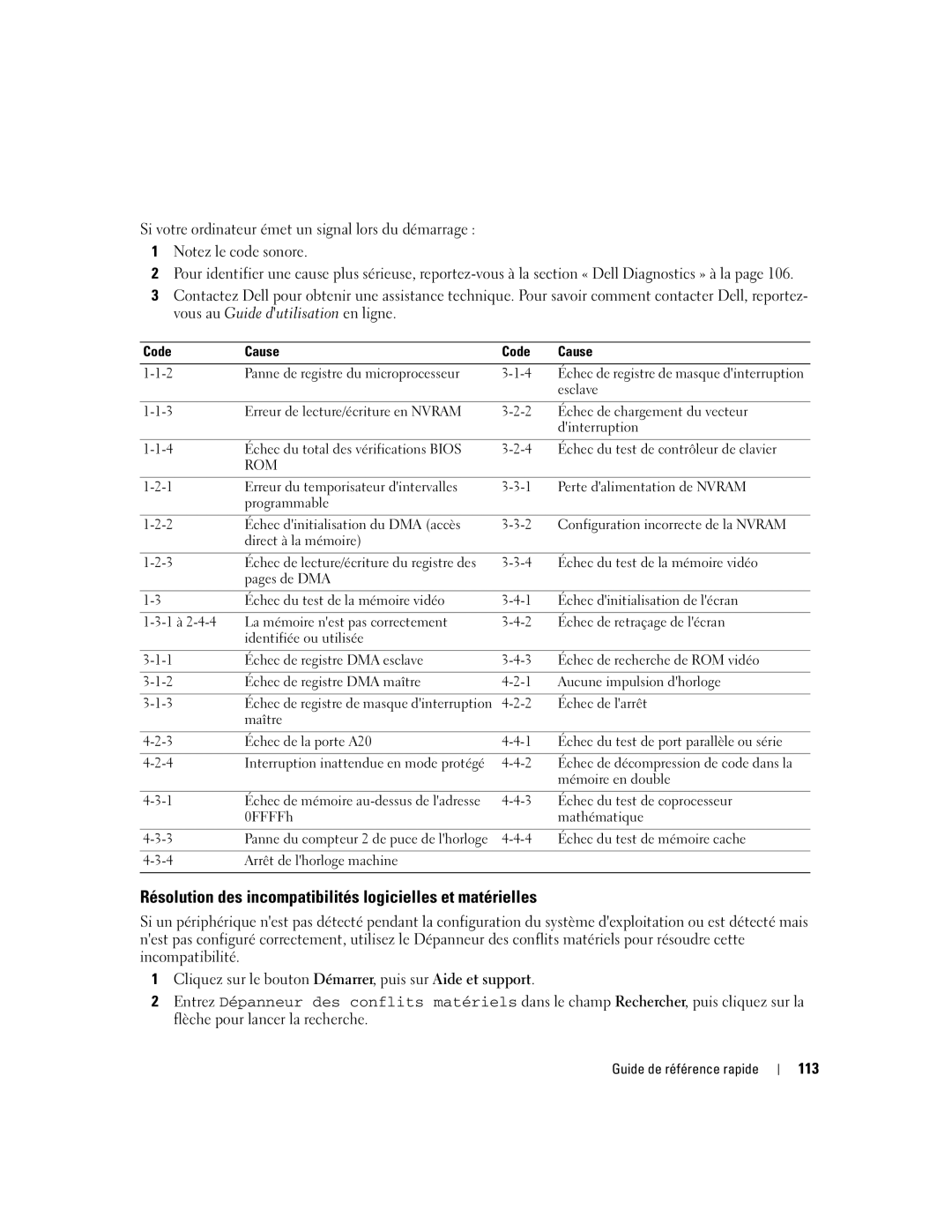 Dell 745 manual Résolution des incompatibilités logicielles et matérielles, 113 