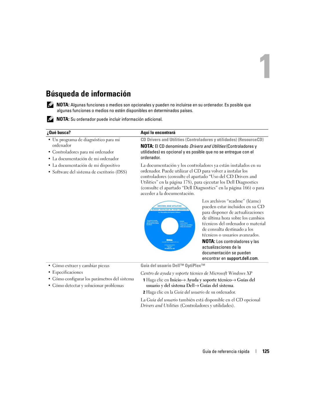 Dell 745 manual Búsqueda de información, 125 