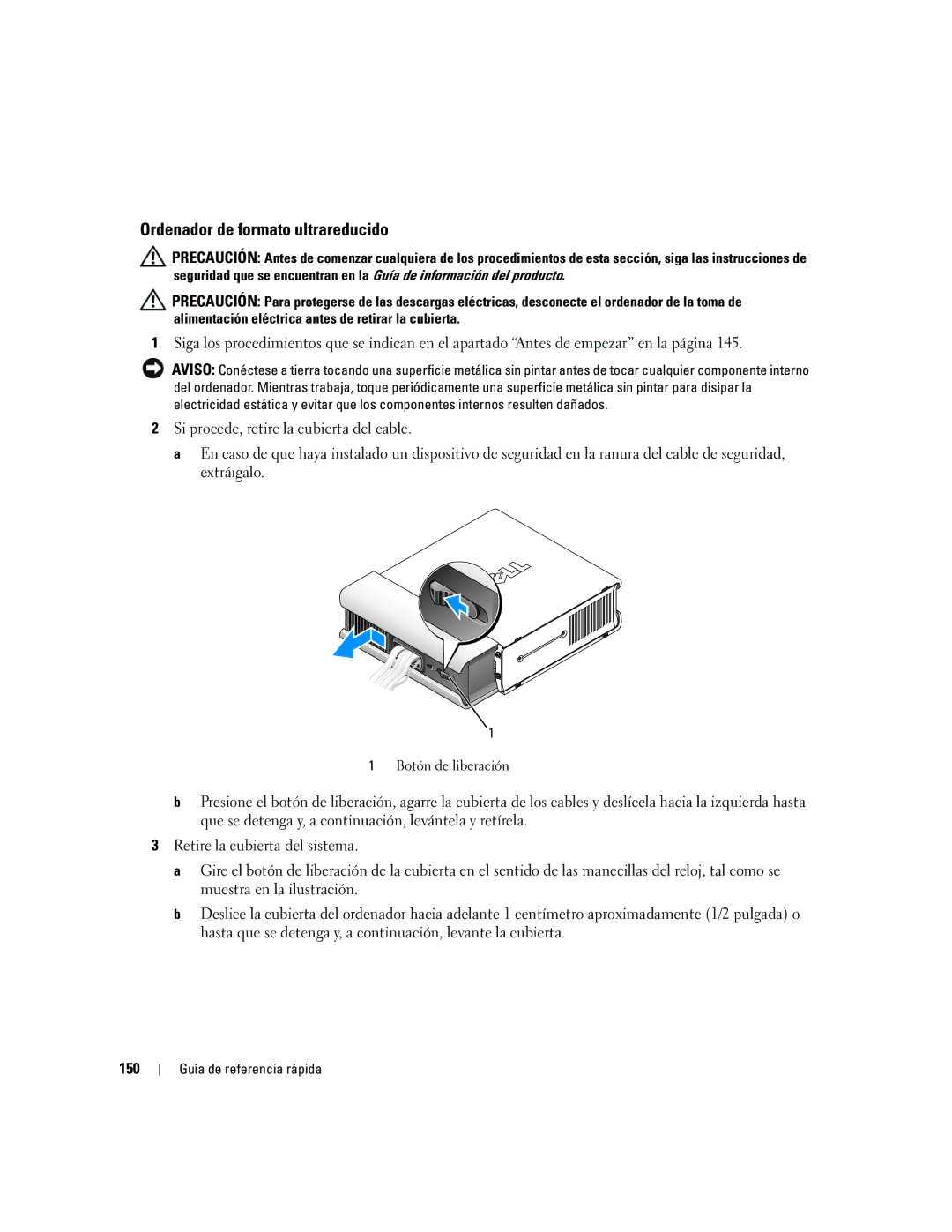 Dell 745 manual Ordenador de formato ultrareducido, 150 