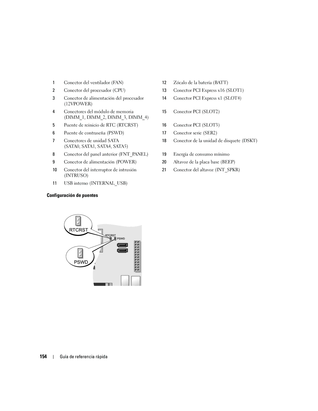 Dell 745 manual Configuración de puentes 154, SATA0, SATA1, SATA4, SATA5 