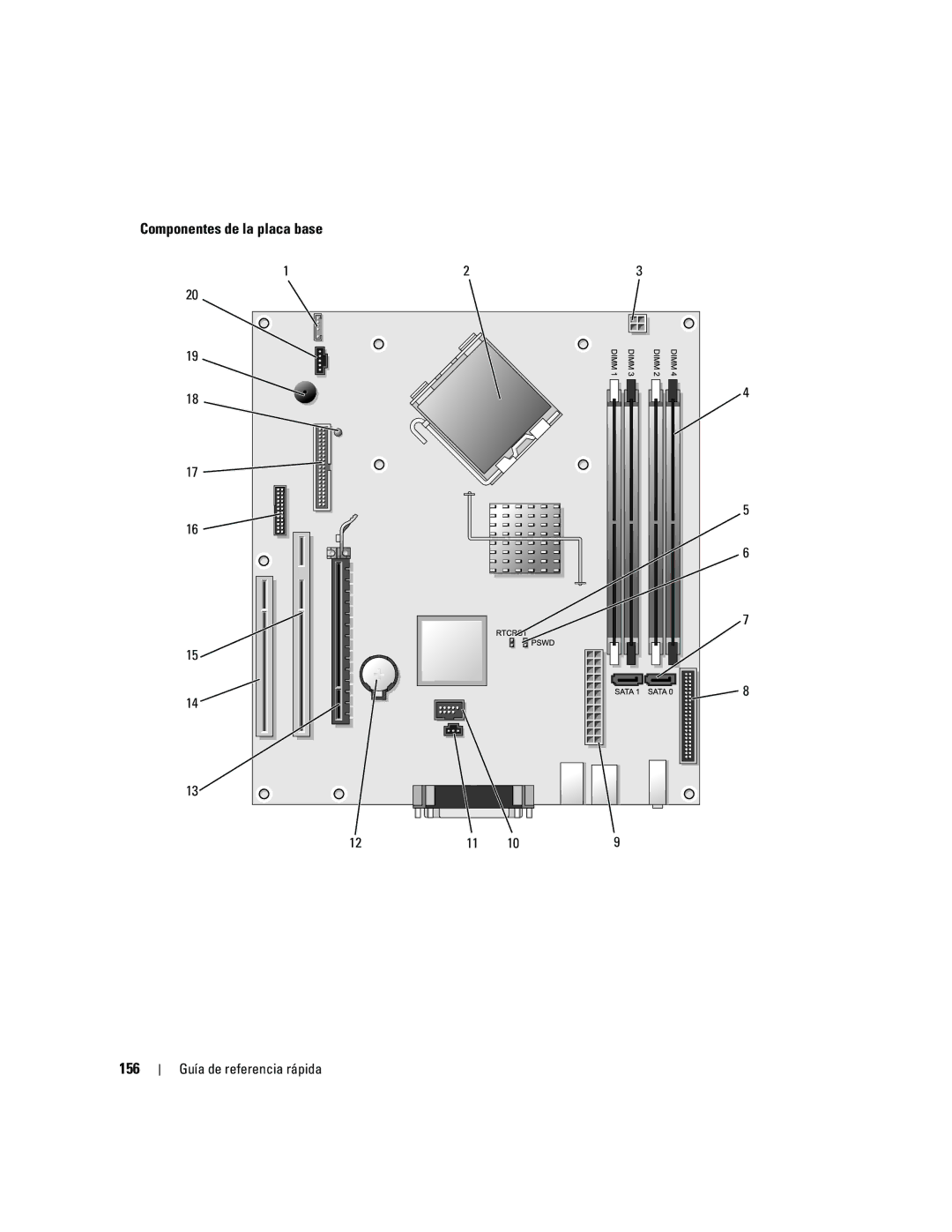 Dell 745 manual Componentes de la placa base 156 