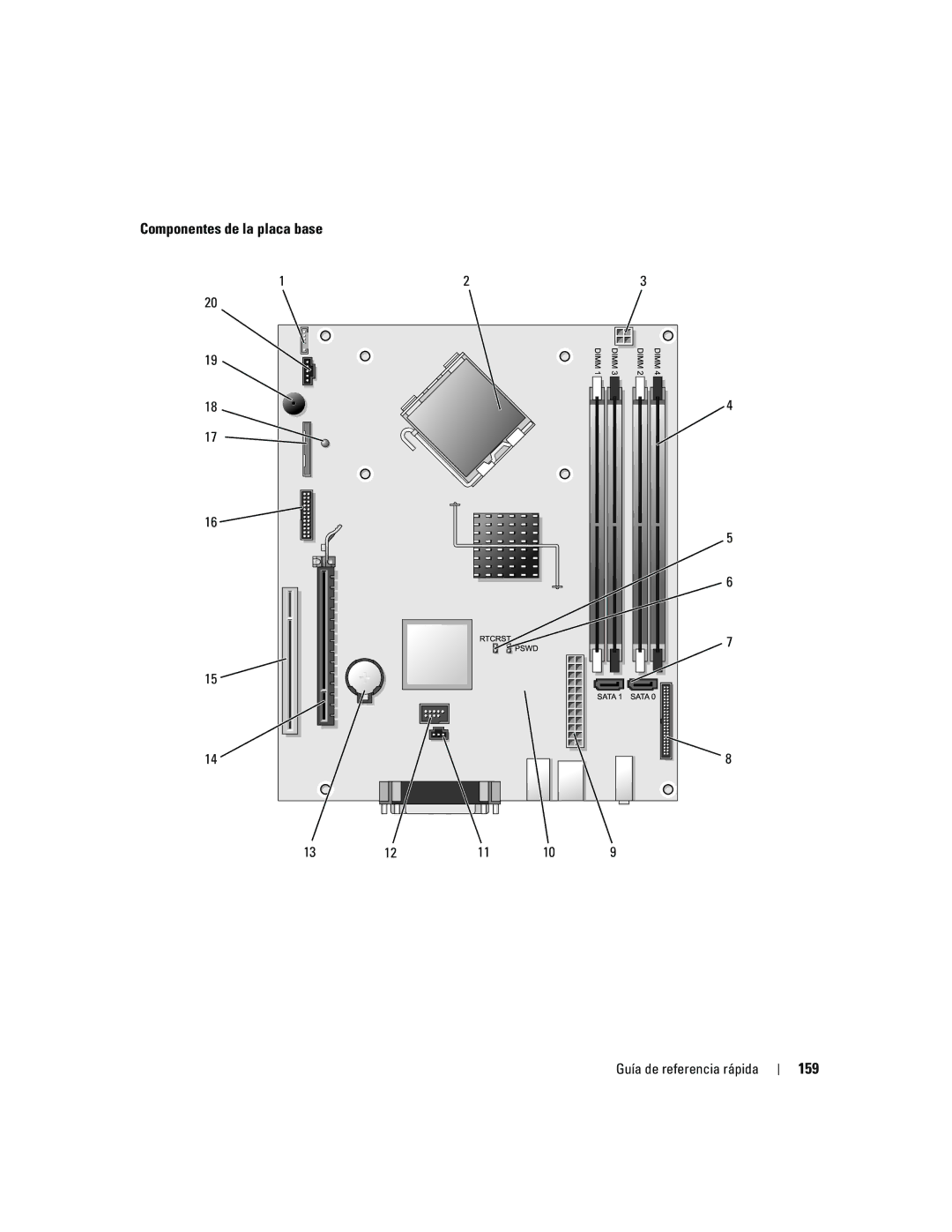 Dell 745 manual Componentes de la placa base, 159 