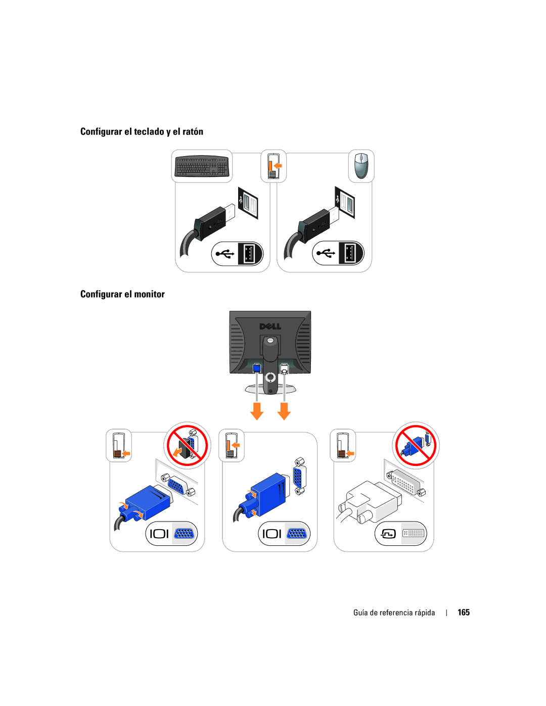 Dell 745 manual Configurar el teclado y el ratón Configurar el monitor, 165 