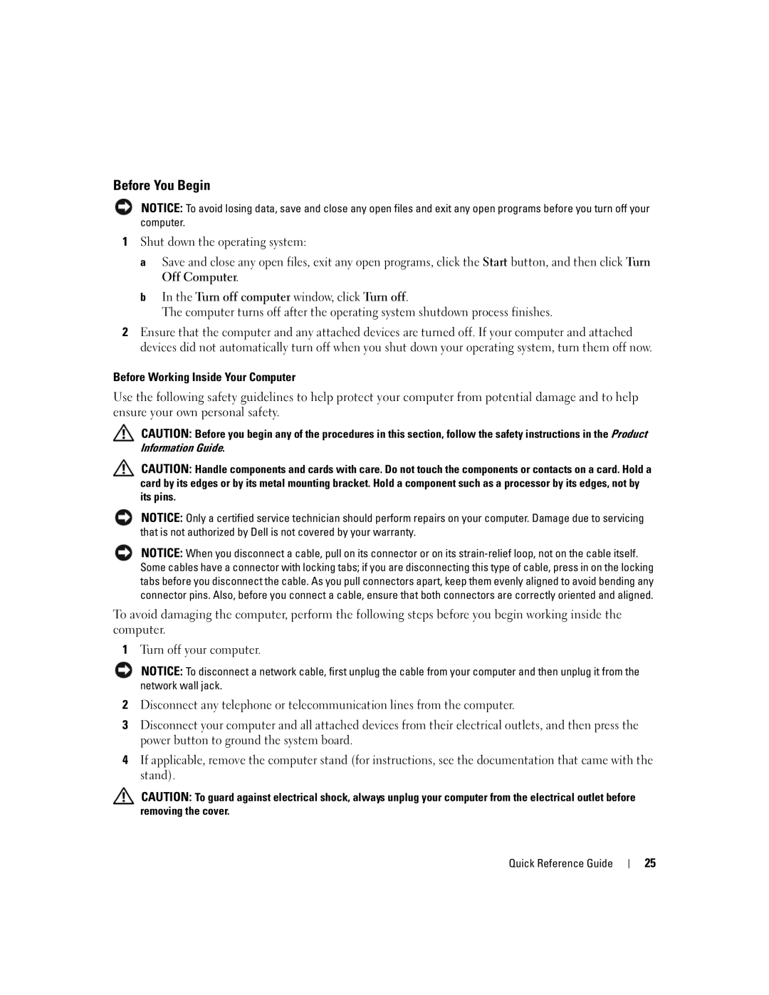 Dell 745 manual Before You Begin, Before Working Inside Your Computer 