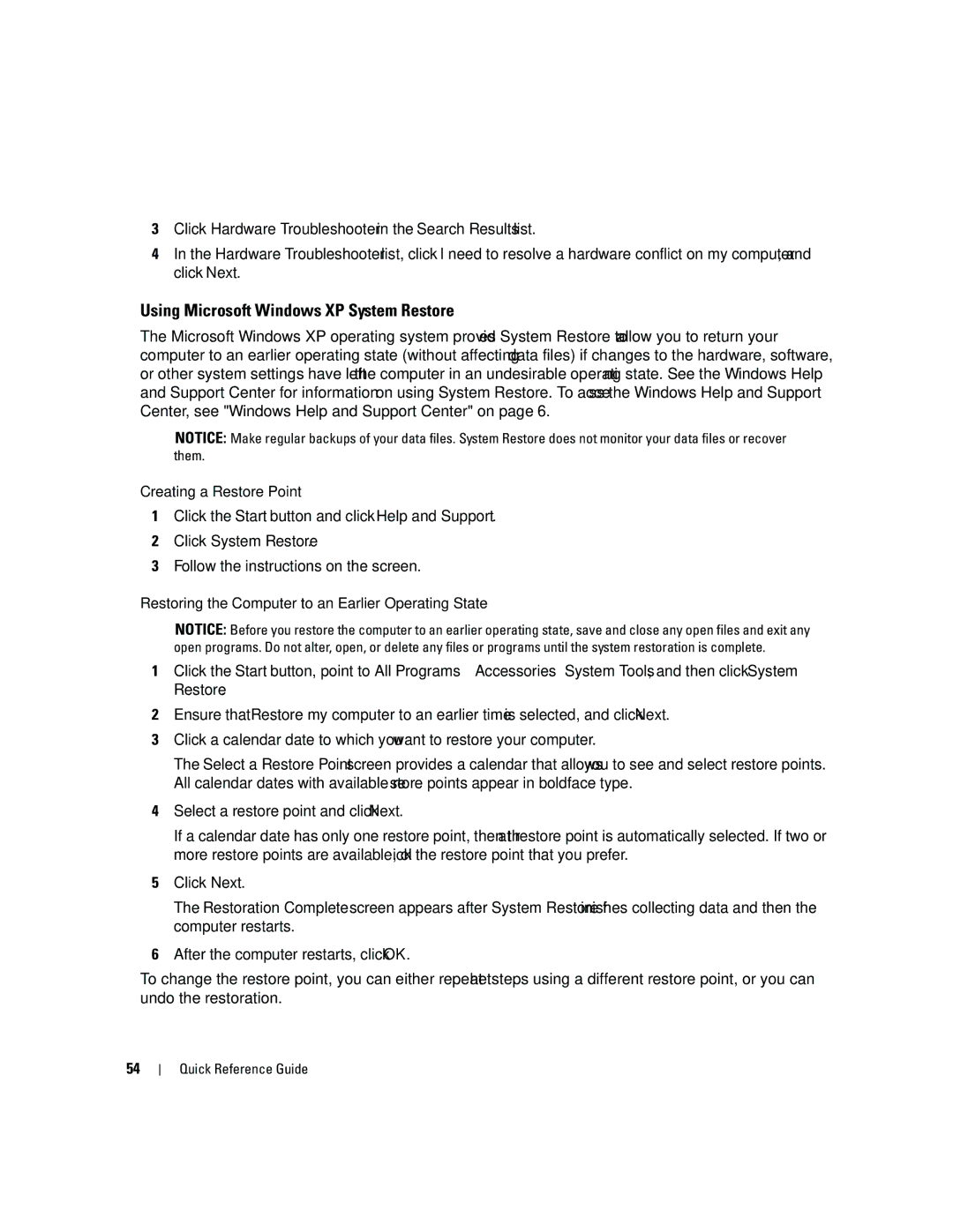 Dell 745 manual Using Microsoft Windows XP System Restore 