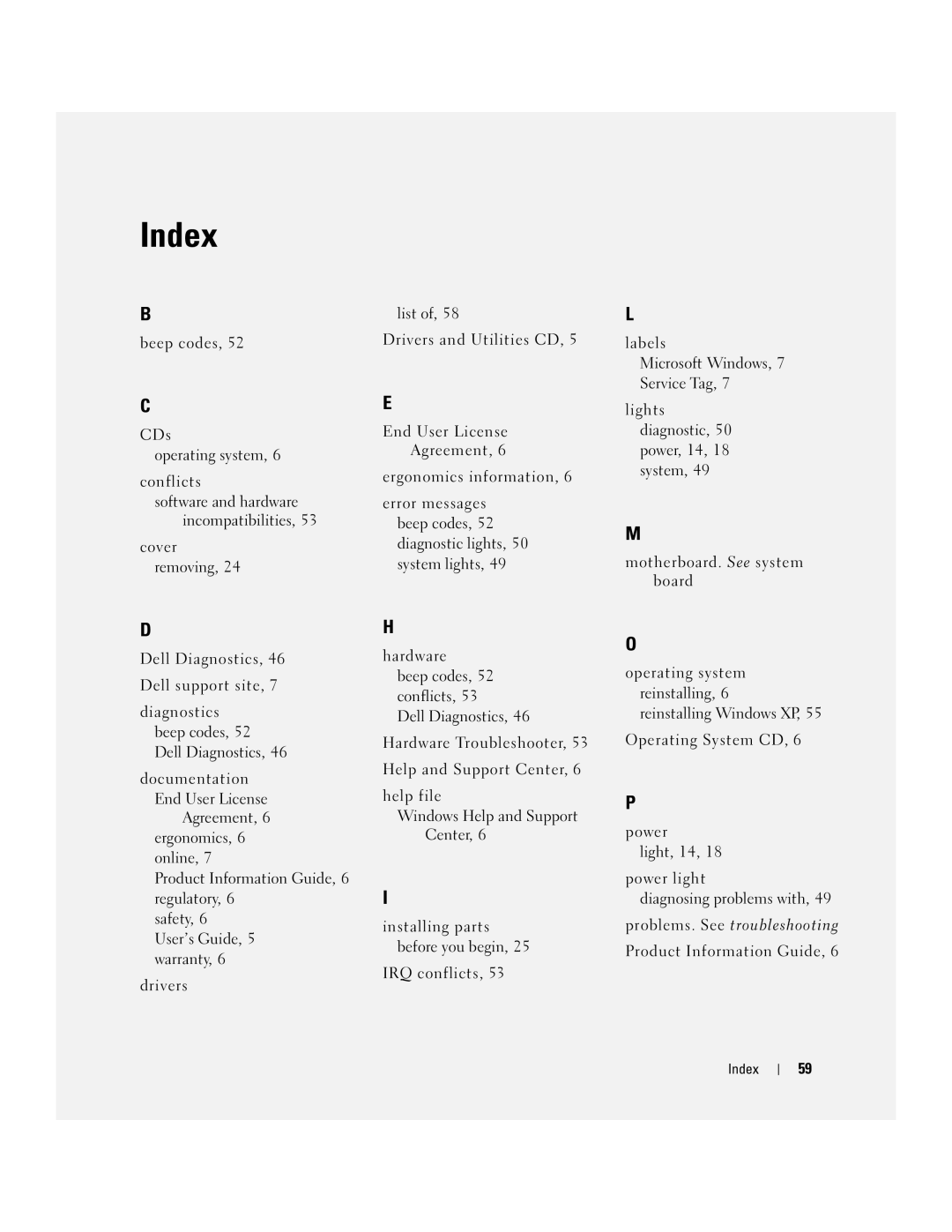 Dell 745 manual Problems. See troubleshooting, Index 