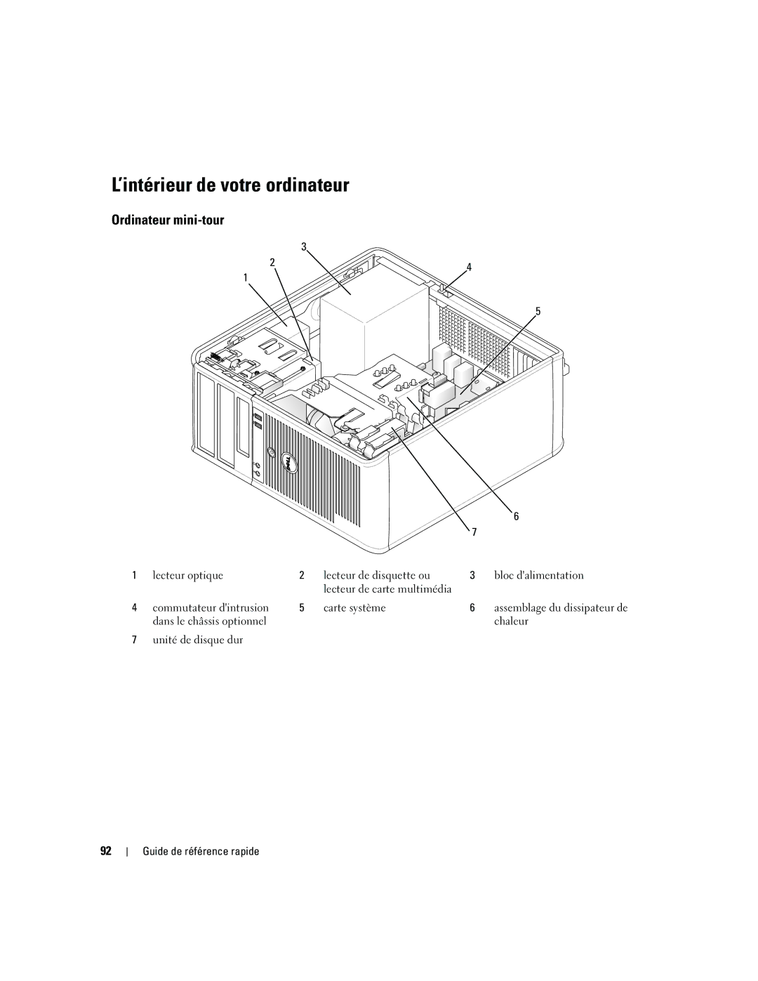 Dell 745 manual ’intérieur de votre ordinateur, Ordinateur mini-tour 