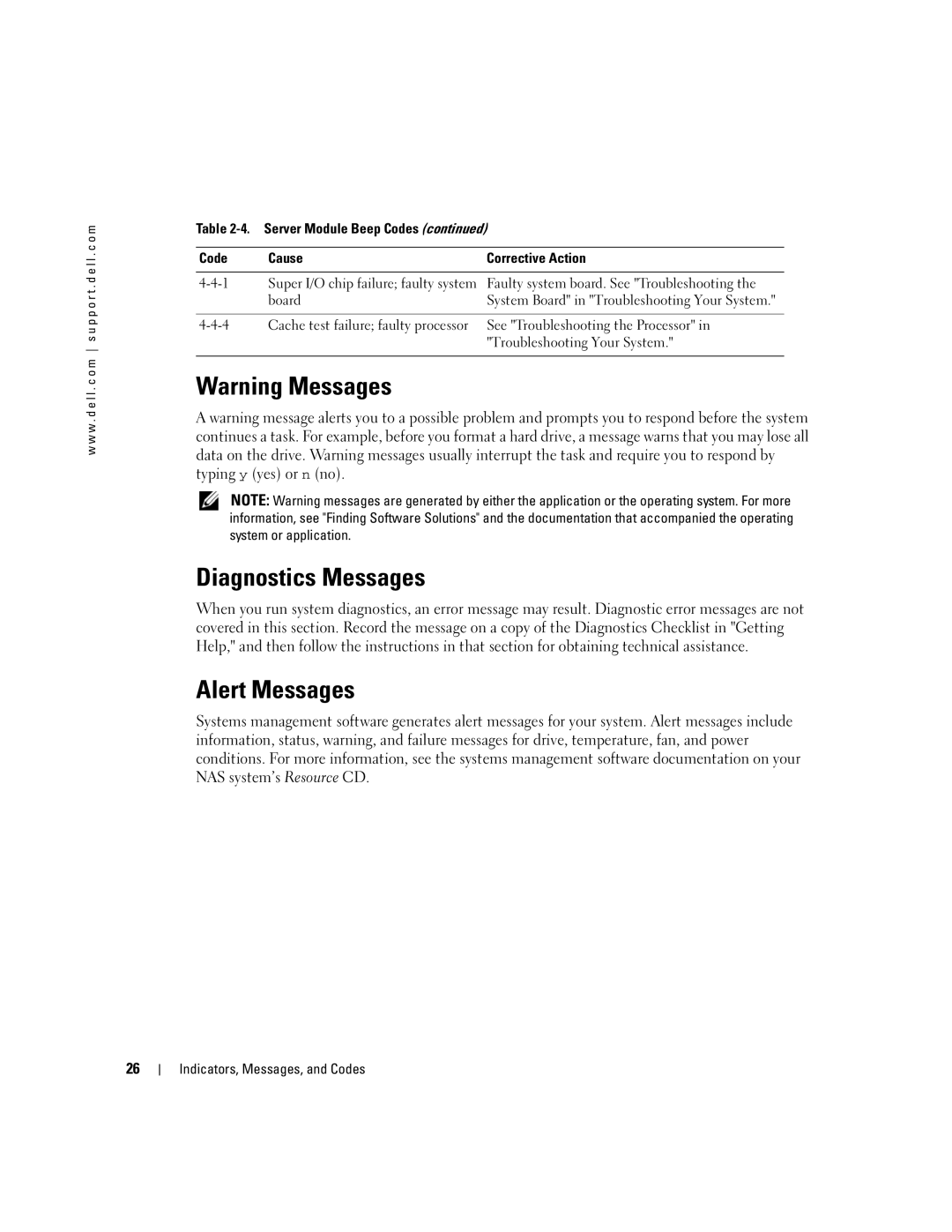 Dell 745N manual Diagnostics Messages, Alert Messages 