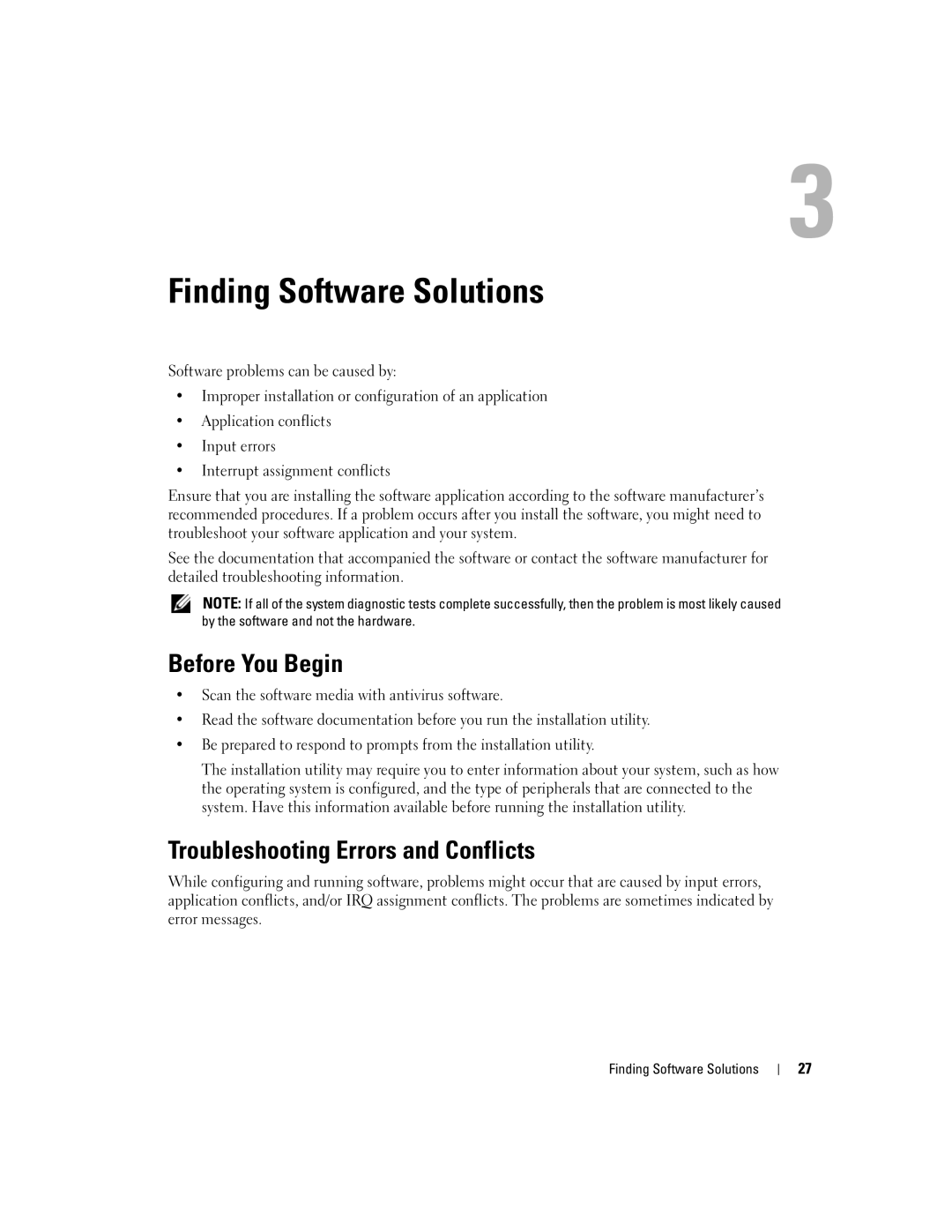 Dell 745N manual Finding Software Solutions, Before You Begin, Troubleshooting Errors and Conflicts 