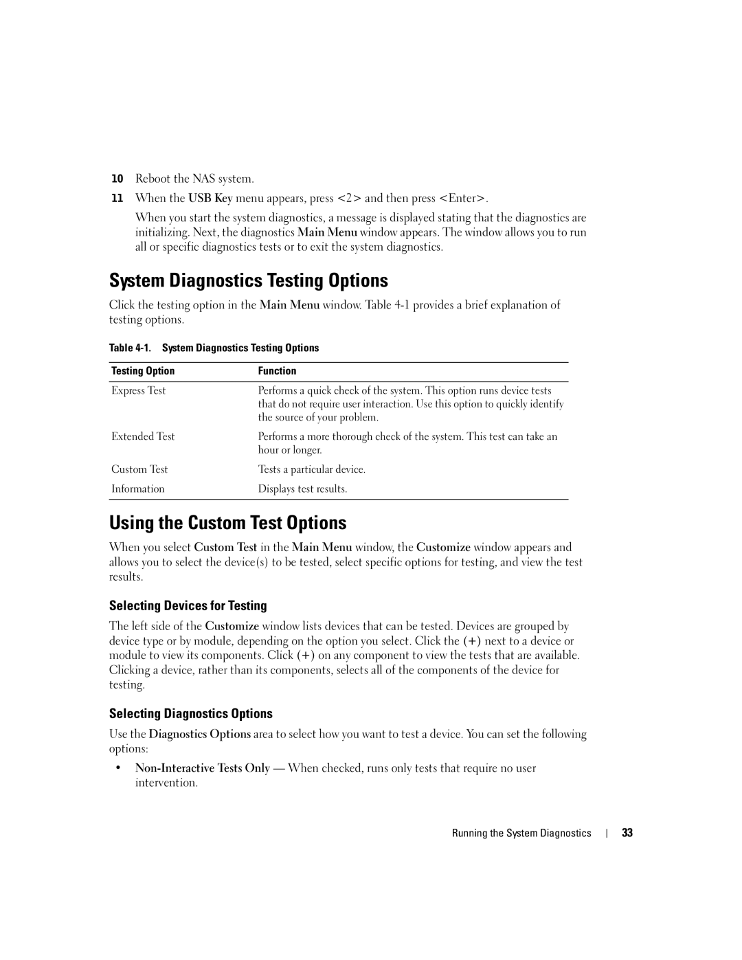 Dell 745N manual System Diagnostics Testing Options, Using the Custom Test Options, Selecting Devices for Testing 