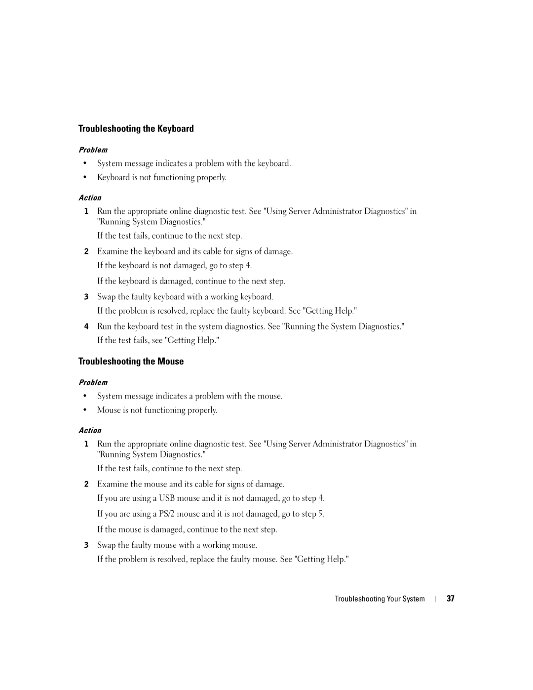 Dell 745N manual Troubleshooting the Keyboard, Troubleshooting the Mouse 