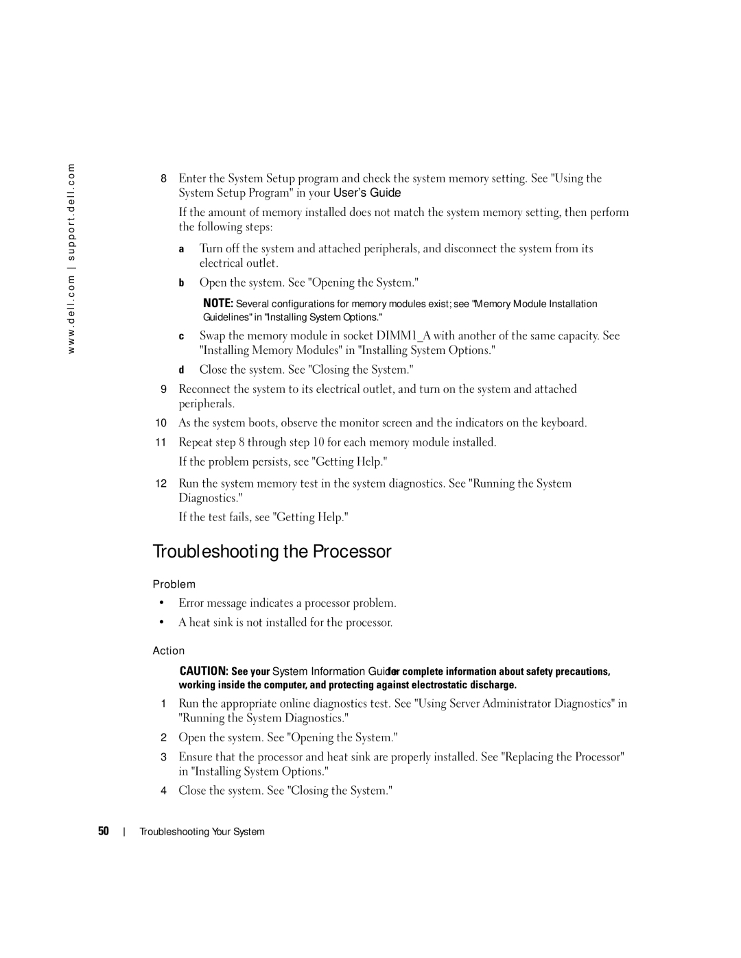 Dell 745N manual Troubleshooting the Processor 