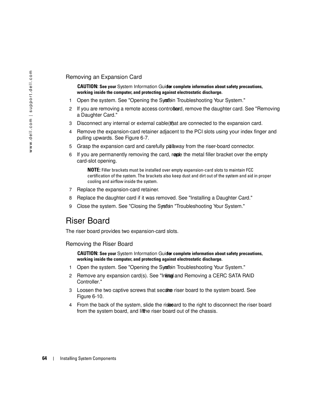 Dell 745N manual Removing an Expansion Card, Removing the Riser Board 