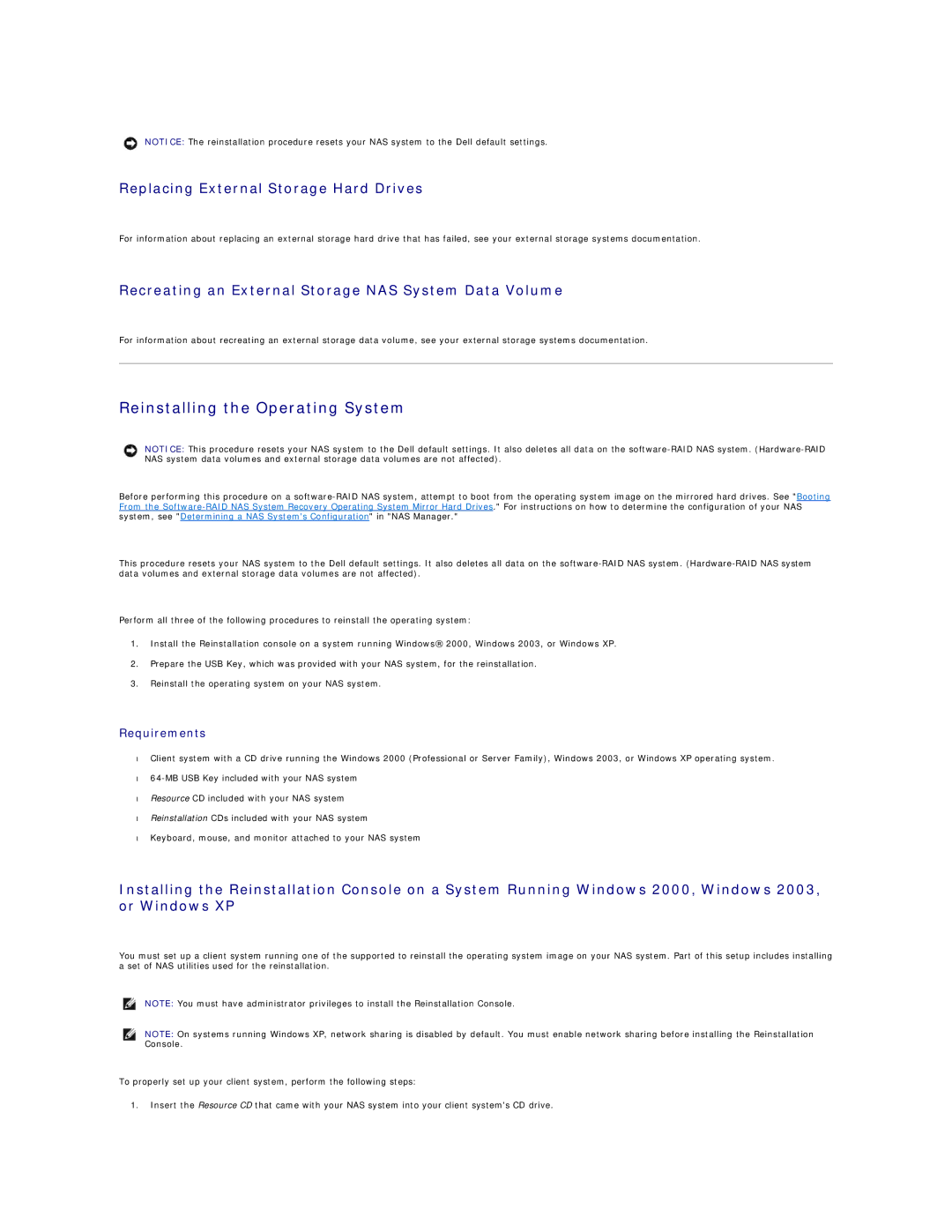 Dell 745N manual Reinstalling the Operating System, Replacing External Storage Hard Drives, Requirements 