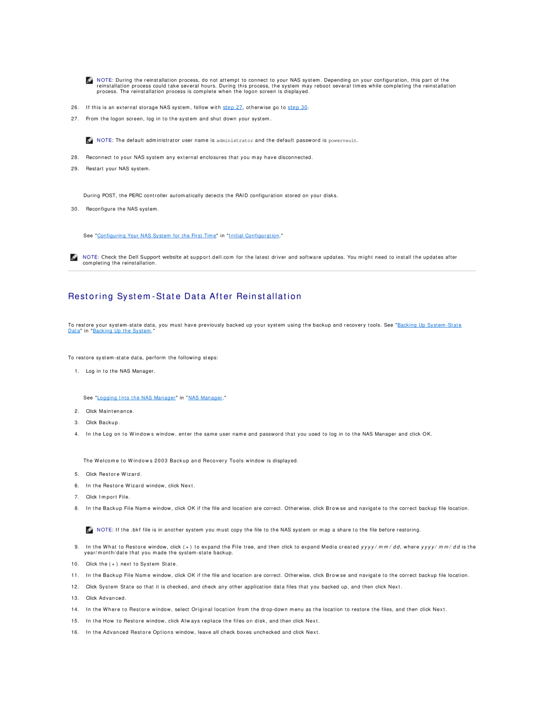 Dell 745N manual Restoring System-State Data After Reinstallation, Click Maintenance, Click Import File, Click Advanced 