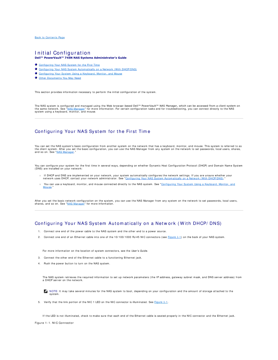 Dell 745N manual Initial Configuration, Configuring Your NAS System for the First Time 