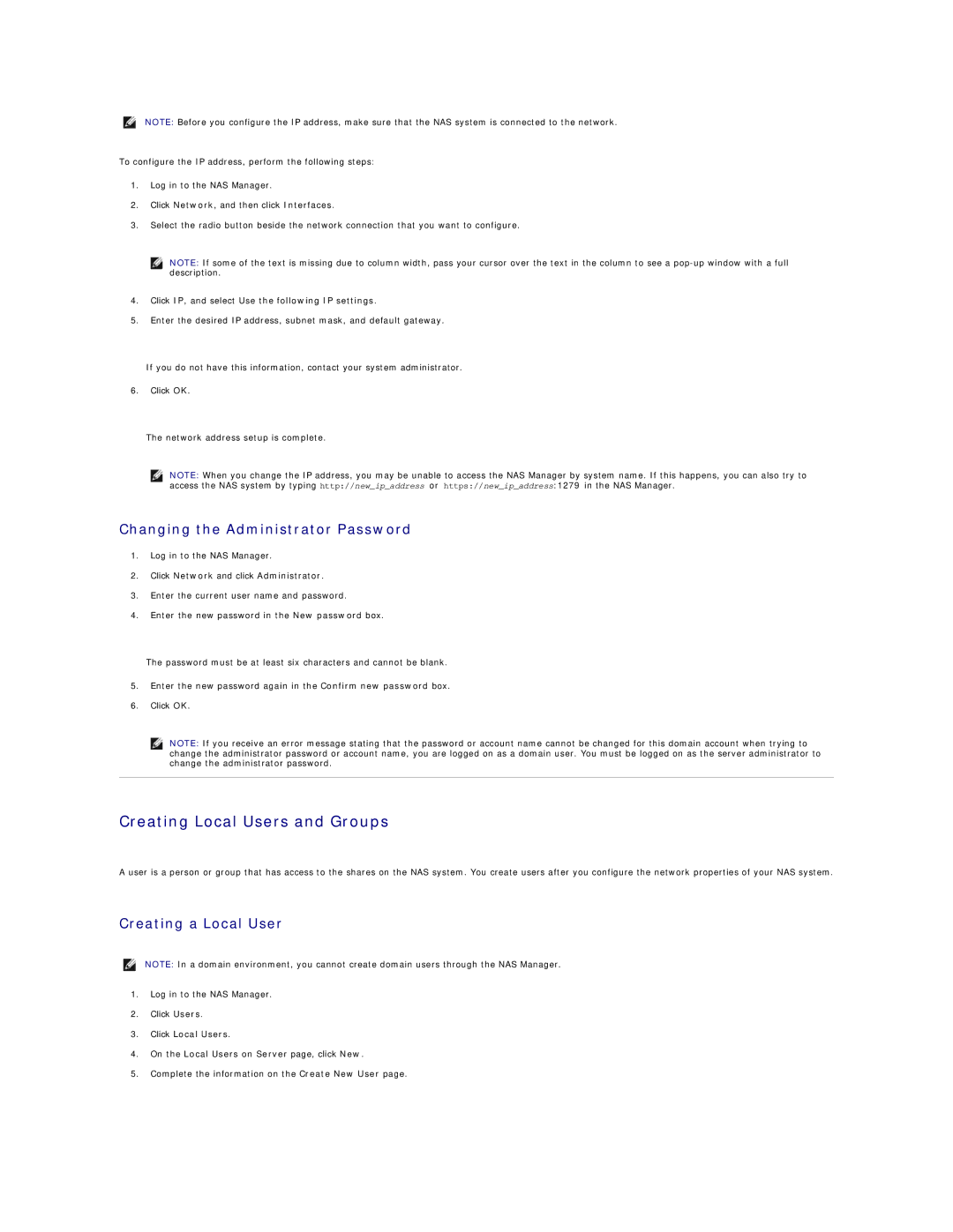 Dell 745N manual Creating Local Users and Groups, Changing the Administrator Password, Creating a Local User 