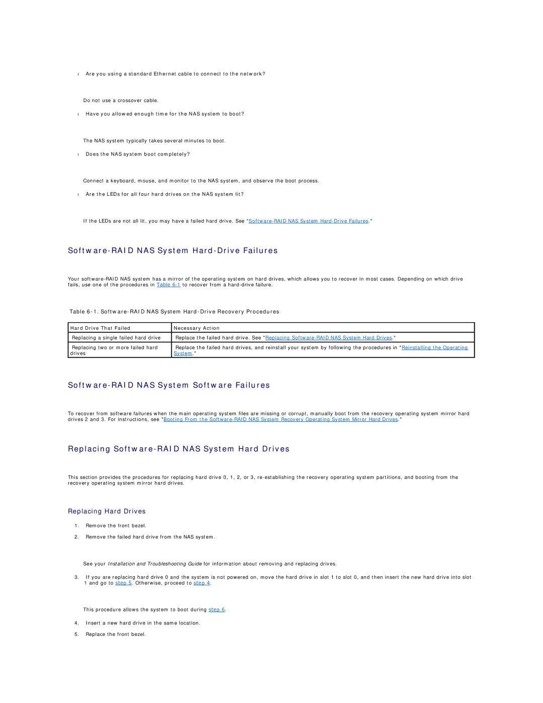 Dell 745N Software-RAID NAS System Hard-Drive Failures, Software-RAID NAS System Software Failures, Replacing Hard Drives 