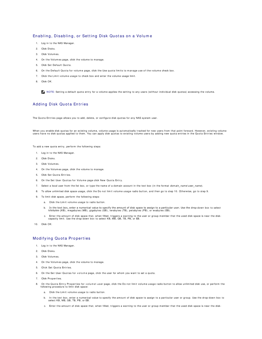 Dell 745N Enabling, Disabling, or Setting Disk Quotas on a Volume, Adding Disk Quota Entries, Modifying Quota Properties 