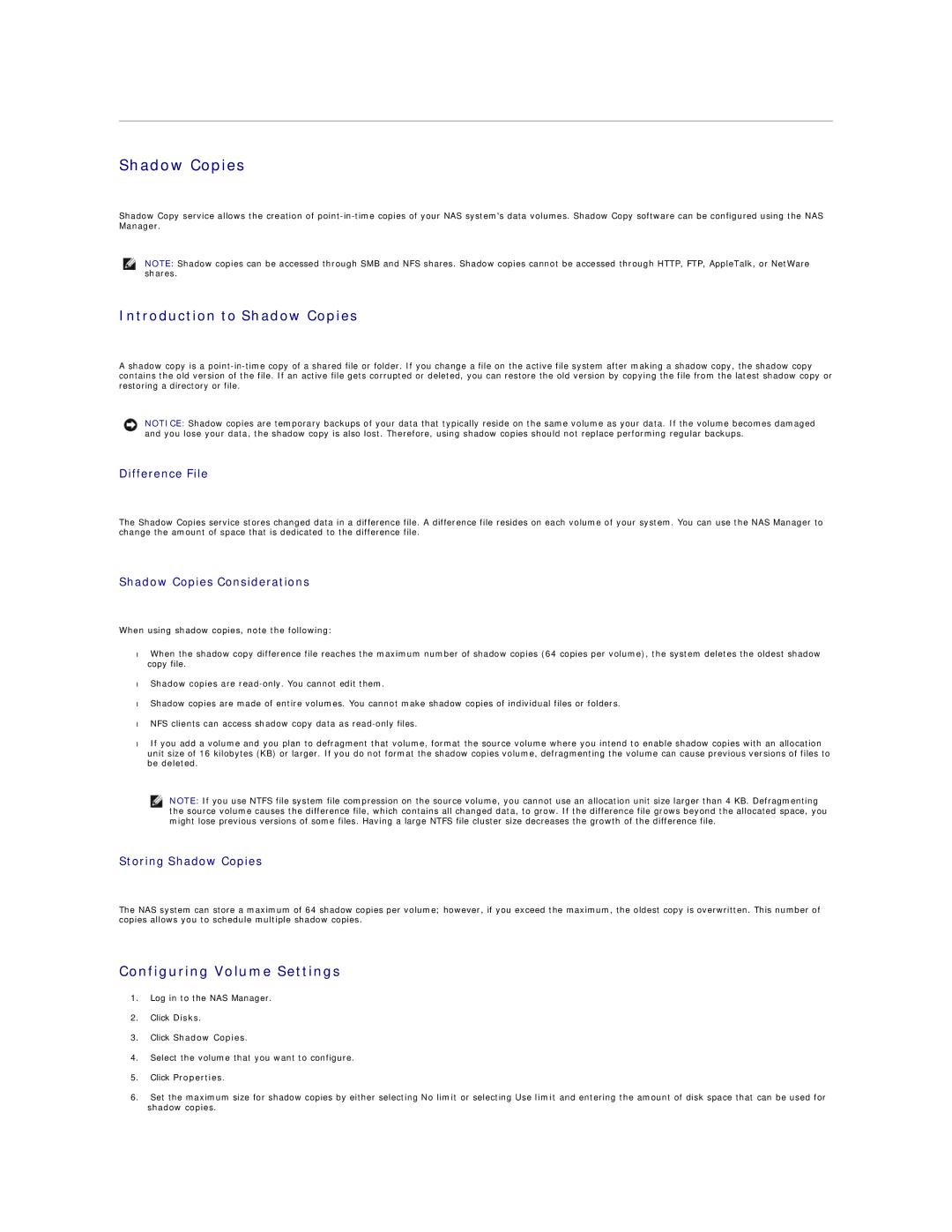 Dell 745N manual Introduction to Shadow Copies, Configuring Volume Settings 