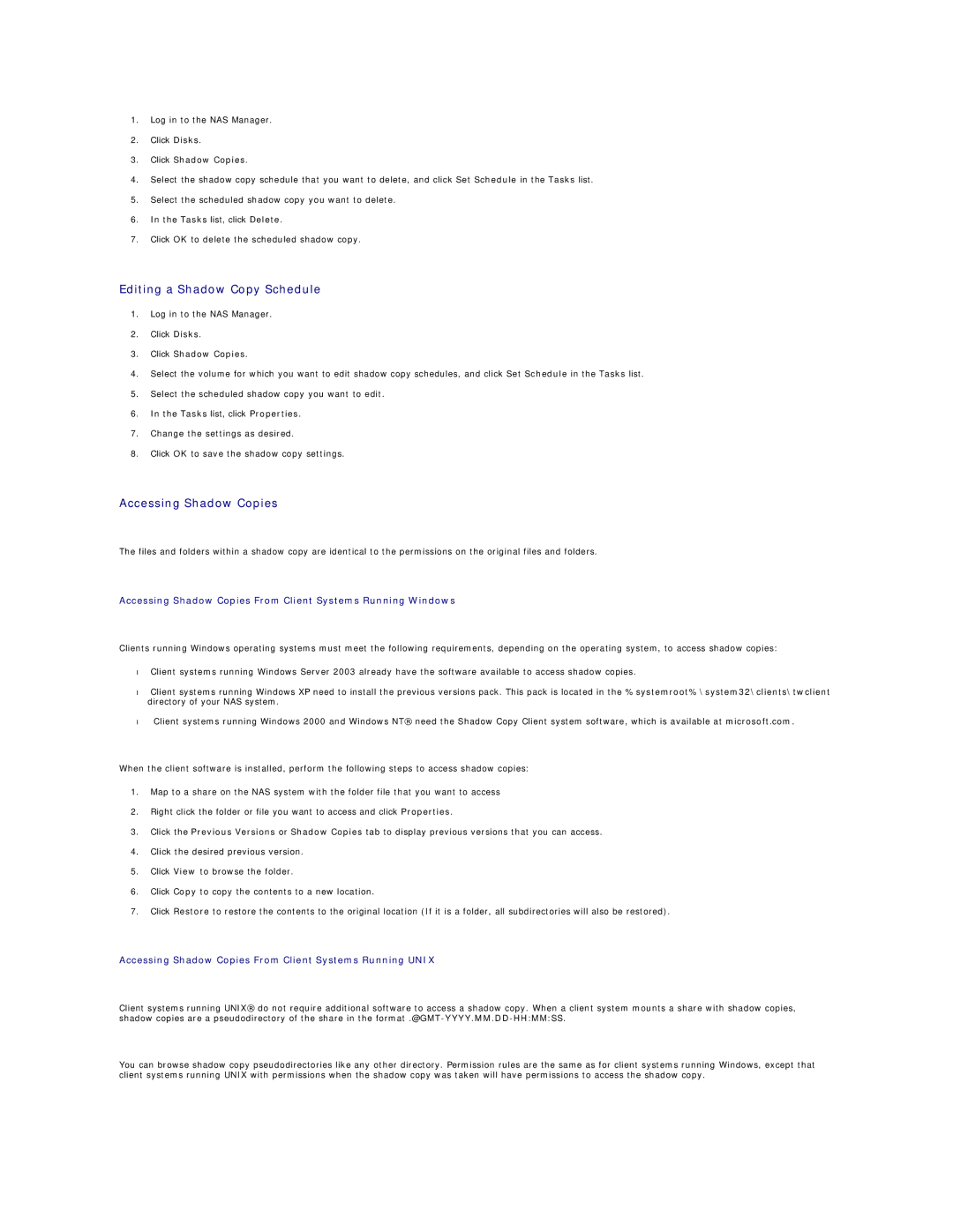 Dell 745N manual Editing a Shadow Copy Schedule, Accessing Shadow Copies 