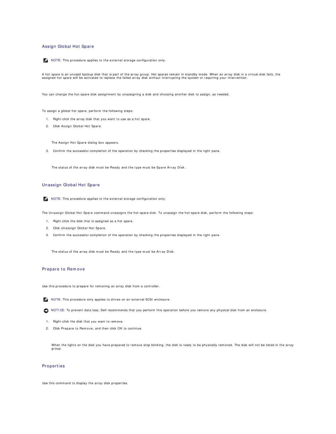 Dell 745N manual Prepare to Remove, Click Assign Global Hot Spare, Click Unassign Global Hot Spare 