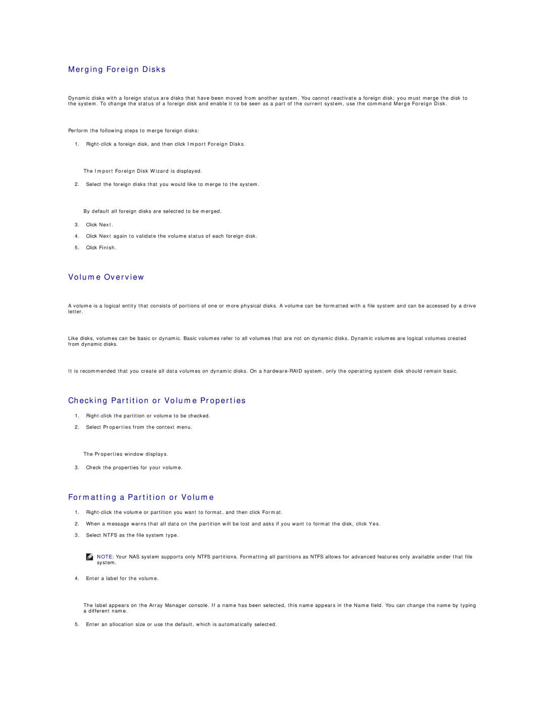 Dell 745N manual Merging Foreign Disks, Volume Overview, Checking Partition or Volume Properties 