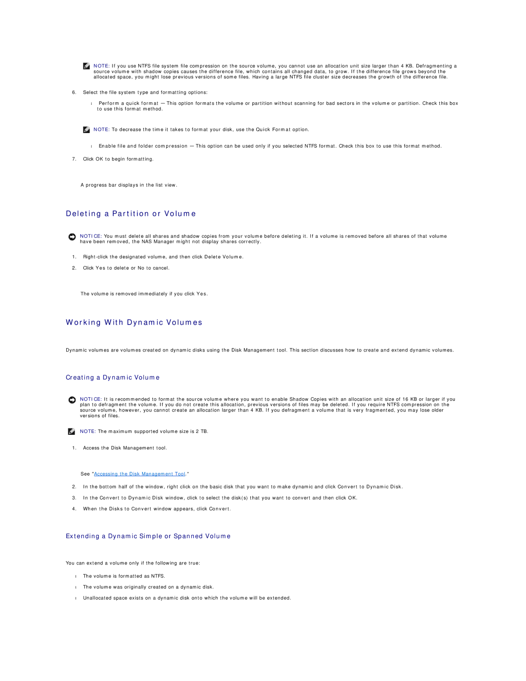 Dell 745N manual Deleting a Partition or Volume, Working With Dynamic Volumes, Creating a Dynamic Volume 