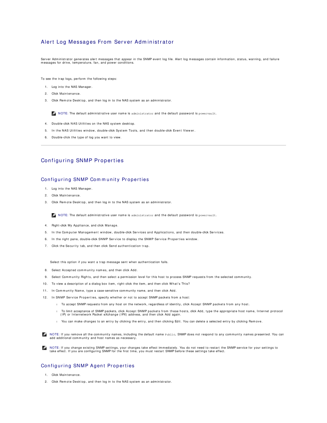 Dell 745N Alert Log Messages From Server Administrator, Configuring Snmp Properties, Configuring Snmp Community Properties 