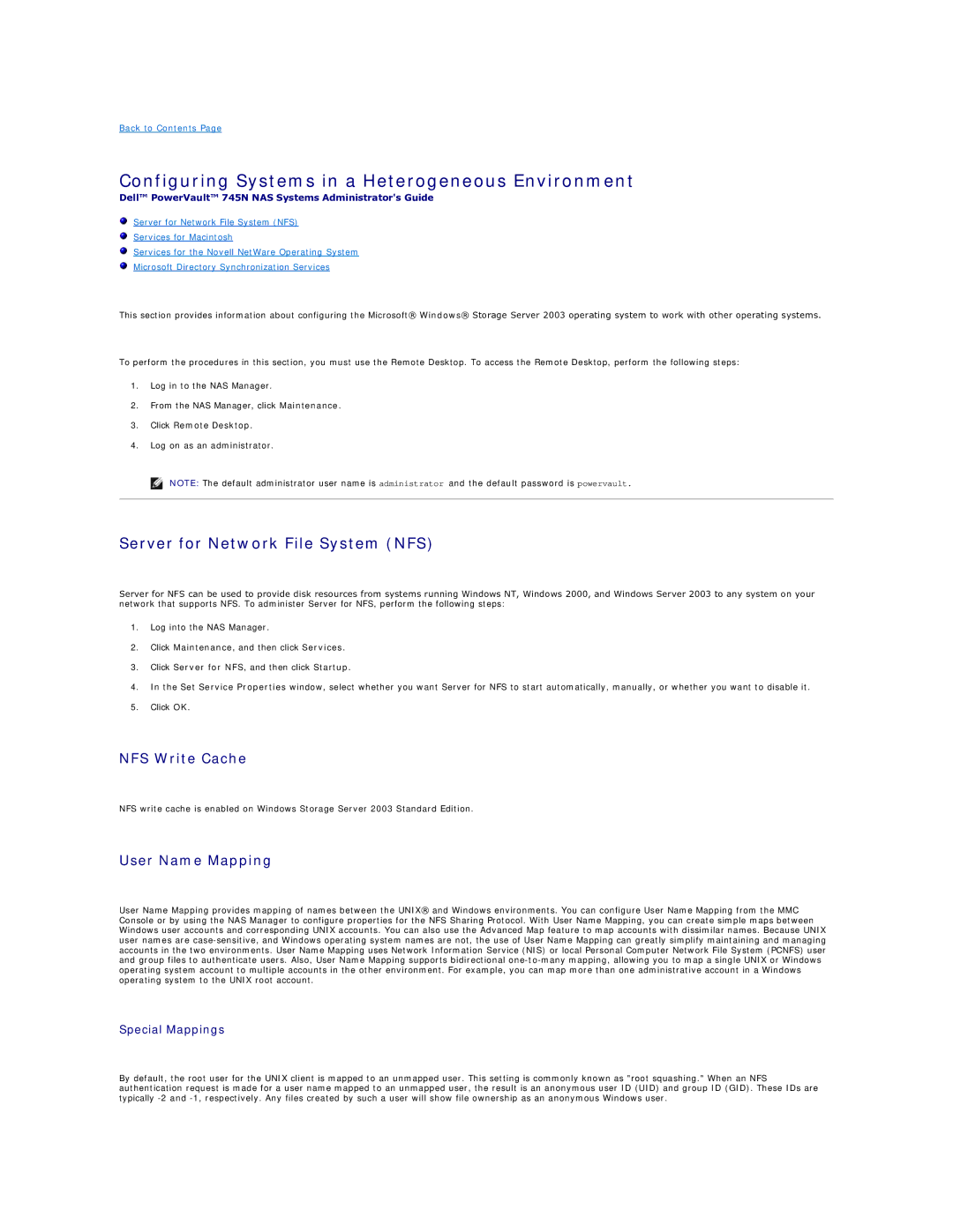 Dell 745N manual Configuring Systems in a Heterogeneous Environment, Server for Network File System NFS, NFS Write Cache 