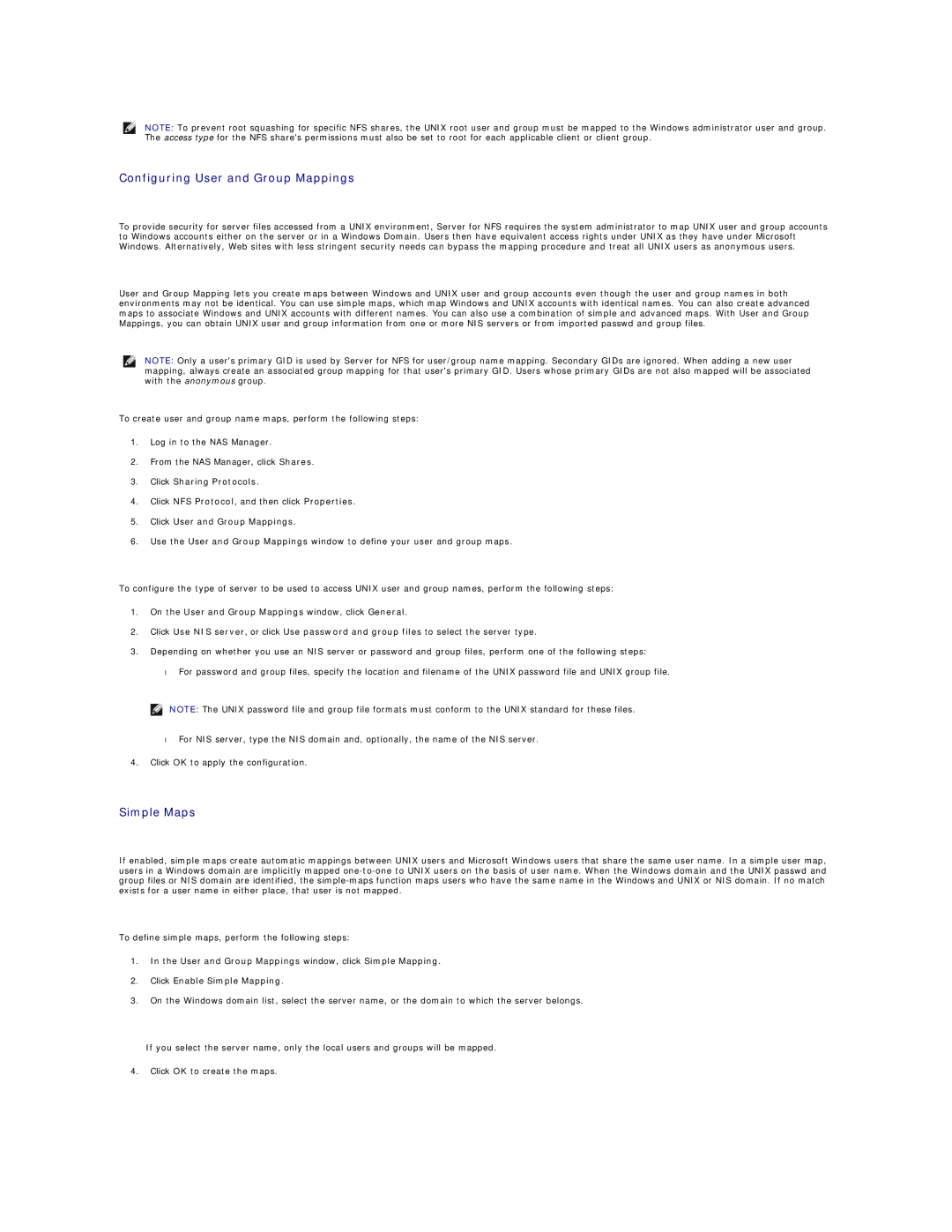 Dell 745N manual Configuring User and Group Mappings, Simple Maps, Click Sharing Protocols, Click User and Group Mappings 