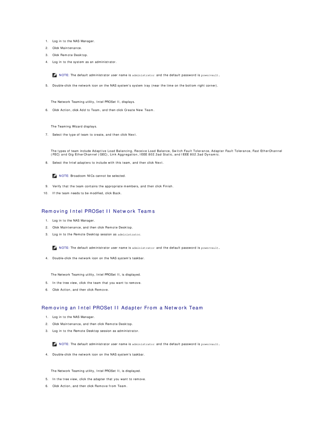 Dell 745N manual Removing Intel PROSet II Network Teams, Removing an Intel PROSet II Adapter From a Network Team 