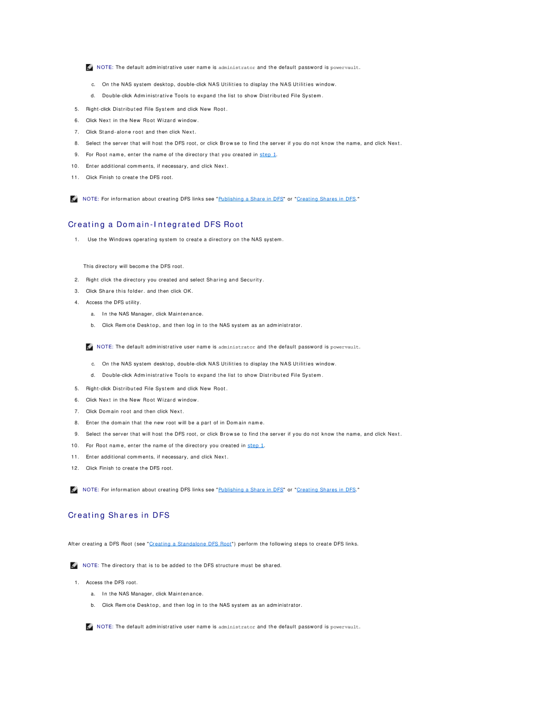 Dell 745N manual Creating a Domain-Integrated DFS Root, Creating Shares in DFS 