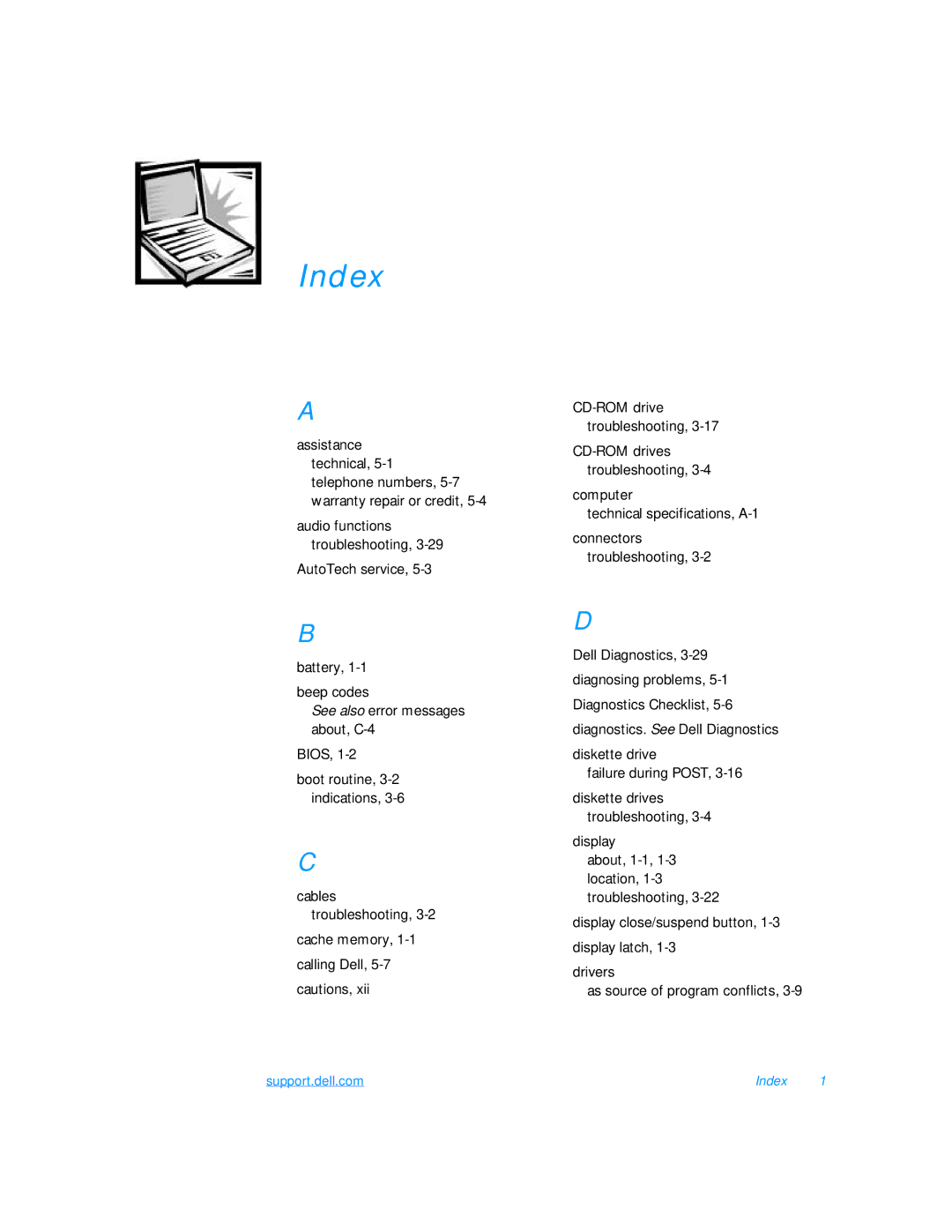 Dell 7500 manual Index, See also error messages about, C-4 