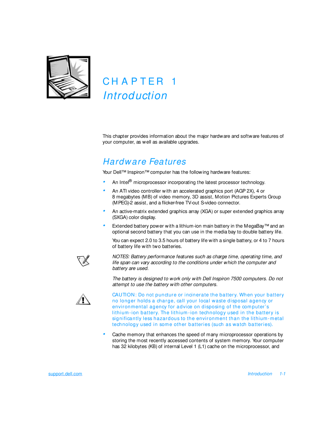 Dell 7500 manual Introduction, Hardware Features 